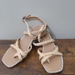 NWT Cushionaire WAVE Braided Tan Sandals with Ankle Strap size 8.5